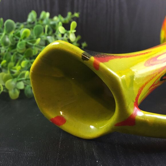 Mod Glazed Pitcher Vase 9.5" tall Retro Colors Lime Orange Black - Picture 6 of 7